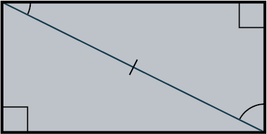 A rectangle is formed by joining two right triangles. The hypotenuses of both the triangles share the same side. The top-left and bottom-right angles of the rectangle are equal.