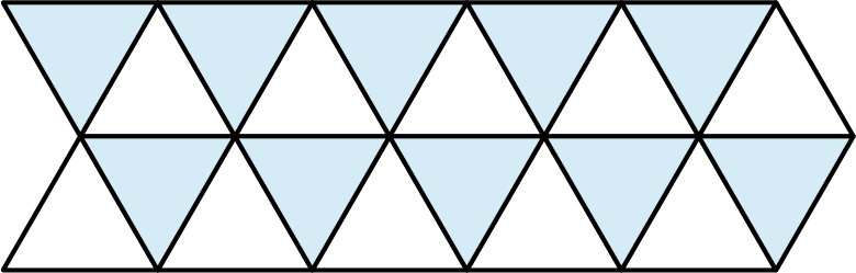 A tessellation pattern is made up of 10 red triangles and 10 white triangles.