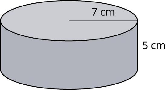 A cylinder with its radius and height marked 7 centimeters and 5 centimeters.