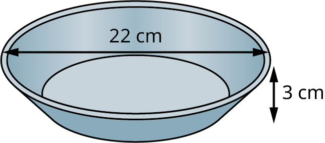 A pie pan with its diameter and height marked 22 centimeters and 3 centimeters.