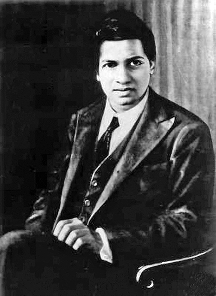 A photo of Srinivasa Ramanujan.