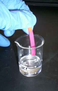 Testing of the pH of hydrochloric acid.