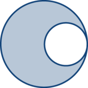 Un círculo sombreado con un espacio abierto en forma de círculo dentro de él pero muy cerca del límite.