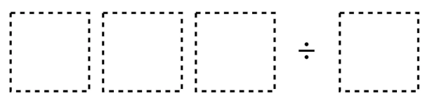 This image shows four blank squares with dashed borders arranged in a number sentence format. The first three squares are on the left, followed by a division symbol (&divide;), and then a fourth square on the right. It appears to be a template for a long division problem, where the three left squares represent the dividend (a 3-digit number) and the right square represents the divisor (a 1-digit number).