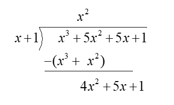 The first iteration of the long division of two polynomials algorithm
