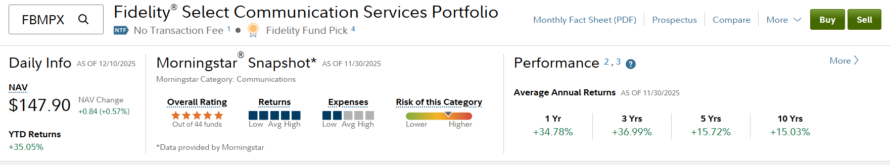 Screenshot of a webpage displaying investment portfolio details, including performance metrics and ratings.