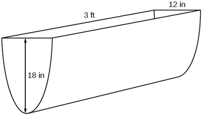 Diagrama de un cilindroparabólico que tiene 18” de altura, 3' de largo y 12” de ancho.