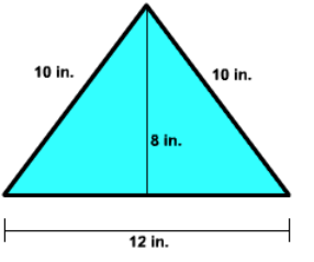  triangle with base 12, the other two sides both 10, and the height 8.  