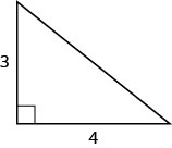 Um triângulo reto com pernas marcadas com 3 e 4.