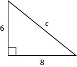 带有双腿标记为 6 和 8 的直角三角形。 斜边标记为 c。