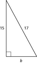 A right triangle with legs marked b and 15. The hypotenuse is marked 17.