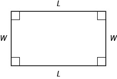 Um retângulo com lados marcados com W e L.