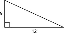 Um triângulo reto com pernas marcadas com 9 e 12.