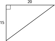 Un triángulo rectángulo con patas marcadas 15 y 20.