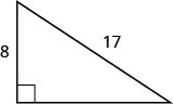 Un triángulo rectángulo con una pierna marcada con 8 e hipotenusa marcada con 17.