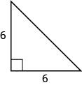 A right triangle with both legs marked 6.