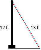 Un triángulo rectángulo con una pierna marcada con 12 e hipotenusa marcada con 13.