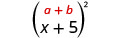 x 加 5，括号中为平方。 表达式上方是通用公式 a 加 b，括号中的平方。
