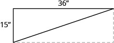 La figura ilustra estanterías rectangulares cuyo ancho de 36 pulgadas y altura de 15 pulgadas forma un triángulo rectángulo con una abrazadera diagonal.