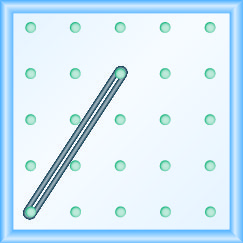 A figura mostra uma grade de pontos uniformemente espaçados. Existem 5 linhas e 5 colunas. Há um laço tipo elástico conectando o ponto na coluna 1 linha 5 e o ponto na coluna 3 linha 2.