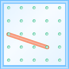 A figura mostra uma grade de pontos uniformemente espaçados. Existem 5 linhas e 5 colunas. Há um laço tipo elástico conectando o ponto na coluna 1 linha 3 e o ponto na coluna 4 linha 4.