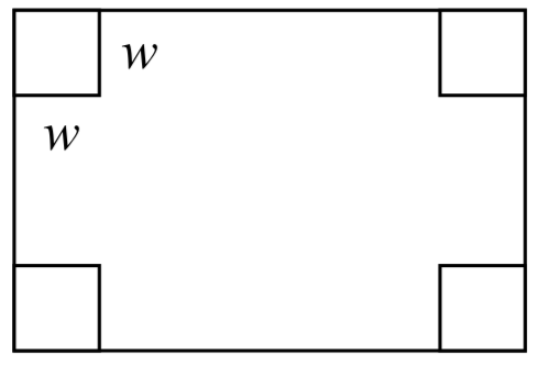 Un rectángulo grande con cuadrados en cada esquina. Los lados de los cuadrados están etiquetados con w.