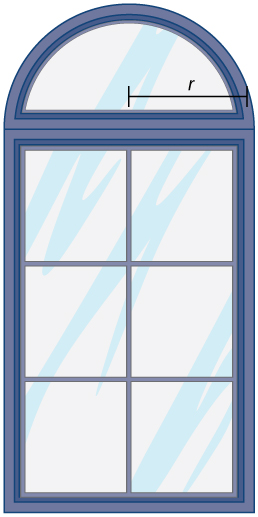 Uma janela semicircular é desenhada com raio r.