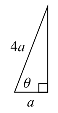 Un triángulo rectángulo con longitud de pierna a y longitud de hipotenusa 4a y ángulo entre theta etiquetada.