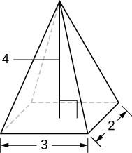 Takwimu hii ni piramidi yenye upana wa msingi wa 2, urefu wa 3, na urefu wa vitengo 4.