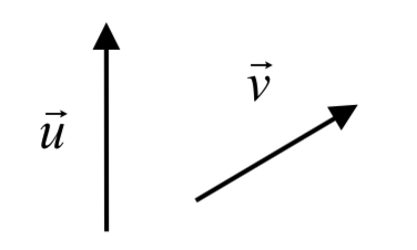Se dibujan dos vectores. Vector u puntos verticalmente. Vector v apunta a la parte superior derecha.