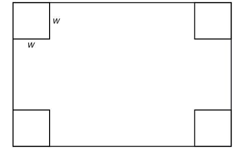 Diagram of a rectangle with four squares at the corners.