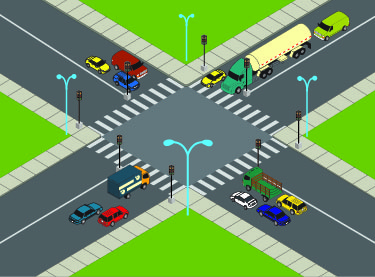 The figure is an illustration of two streets with their intersection shaded