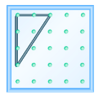 The figure shows a grid of evenly spaced dots. There are 5 rows and 5 columns. There is a rubber band style triangle connecting three of the three points at column 1 row 1, column 1 row 4,and column 3 row 1.