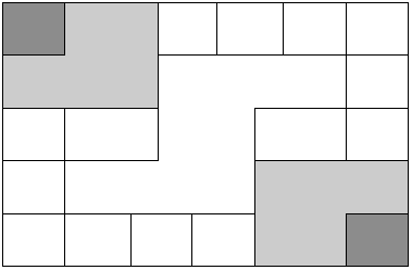 A counting board, with an eight-sided region in the middle, rectangular and square compartments surrounding, and raised corners, as described in the text.