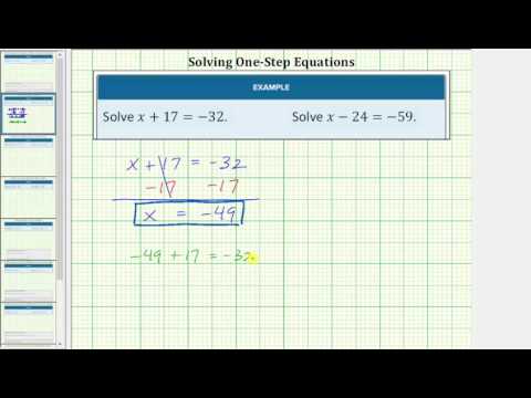 Thumbnail for the embedded element "Solving One Step Equations Using Addition and Subtraction (Integers)"