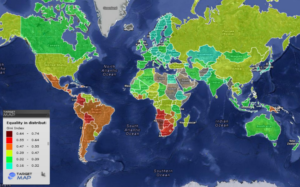 World map color coded by Gini Index