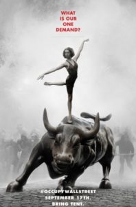 The Wall Street bull sculpture with a dancer on top.