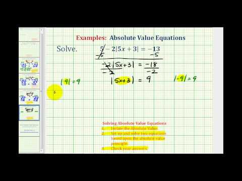 Thumbnail for the embedded element "Ex 5: Solving Absolute Value Equations (Requires Isolating Abs. Value)"