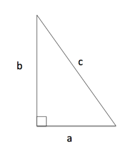 right triangle labeled with teh longest length = a, and the other two b and c.