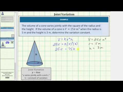 Thumbnail for the embedded element "Joint Variation: Determine the Variation Constant (Volume of a Cone)"
