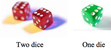 two red dice and one green die