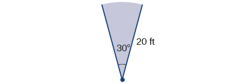Ilustración de un ángulo de 30 grados con un terminal y un lado inicial con una longitud de 20 pies.