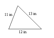 triángulo con lados etiquetados 11 in, 13 in, 12 in
