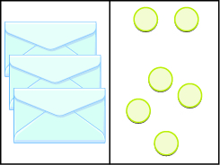 Esta imagen tiene dos columnas. En la primera columna hay tres sobres. En la segunda columna hay seis círculos azules.