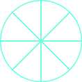 Un círculo se divide en ocho piezas iguales.
