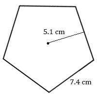 pentágono regular con lado 7.4 cm y radio a un lado 5.1 cm
