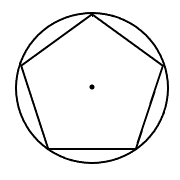 un círculo fuera de un pentágono regular. los cinco puntos de esquina del pentágono tocan el círculo.