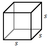 una caja cuadrada tridimensional con el borde frontal inferior etiquetado como s, el borde inferior derecho etiquetado como s y el borde derecho vertical etiquetado como s