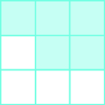 A square is shown. It is divided into 9 equal pieces. 5 pieces are shaded.