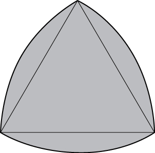 An equilateral triangle with additional regions consisting of three arcs of a circle with radius equal to the length of the side of the triangle. These arcs connect two adjacent vertices, and the radius is taken from the opposite vertex.